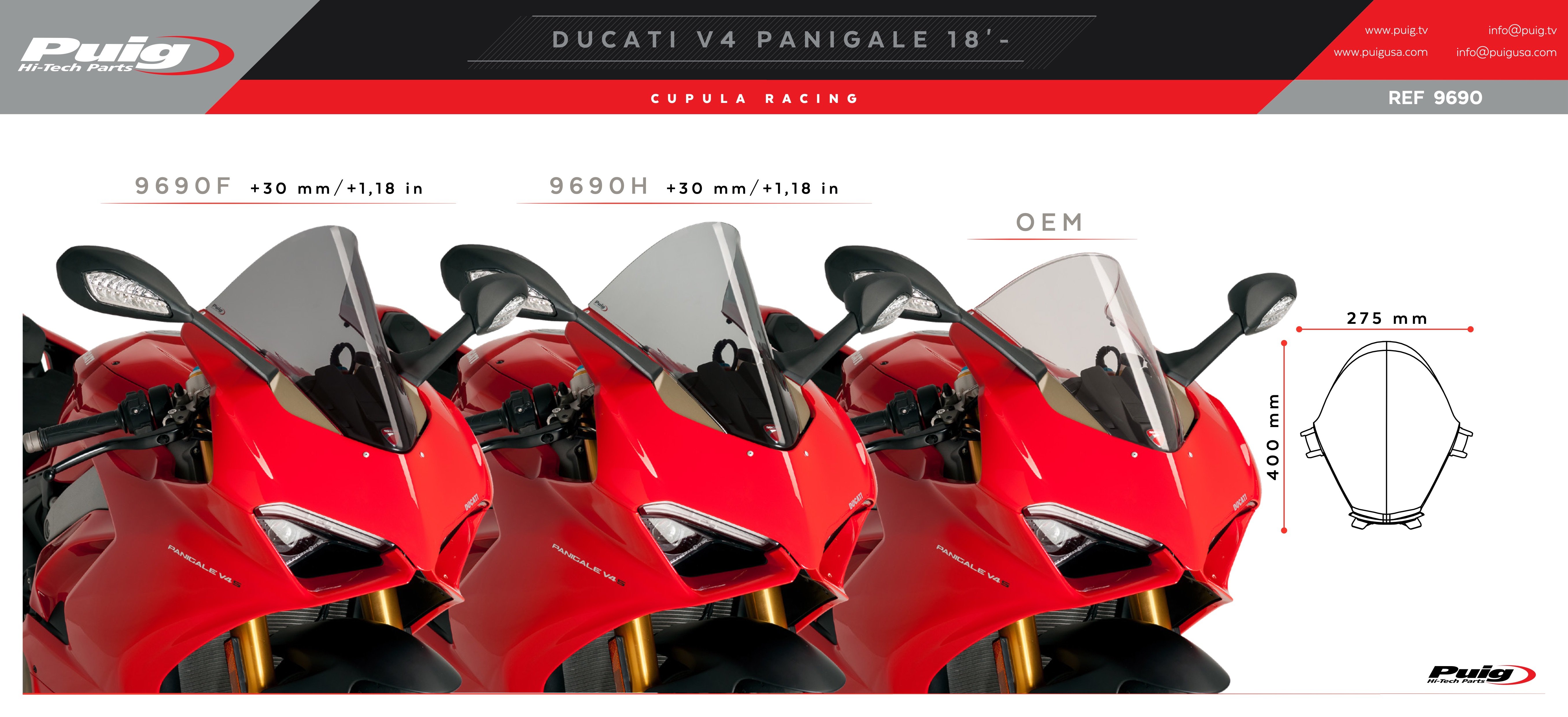 PUIG Větrný štít R Racer Ducati Panigale V2 1100 V4 V4R V4S 18 23 2